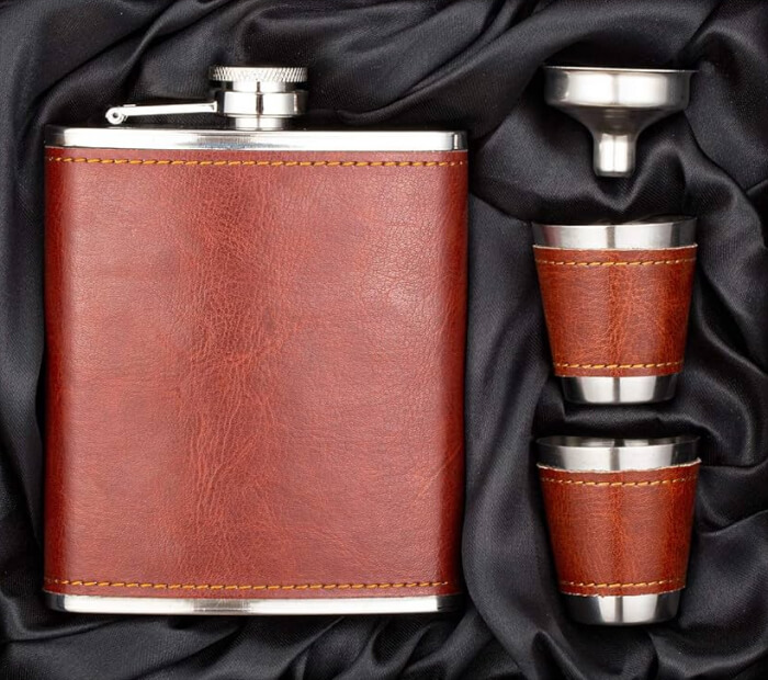 Leather and Stainless-Steel Hip Flask