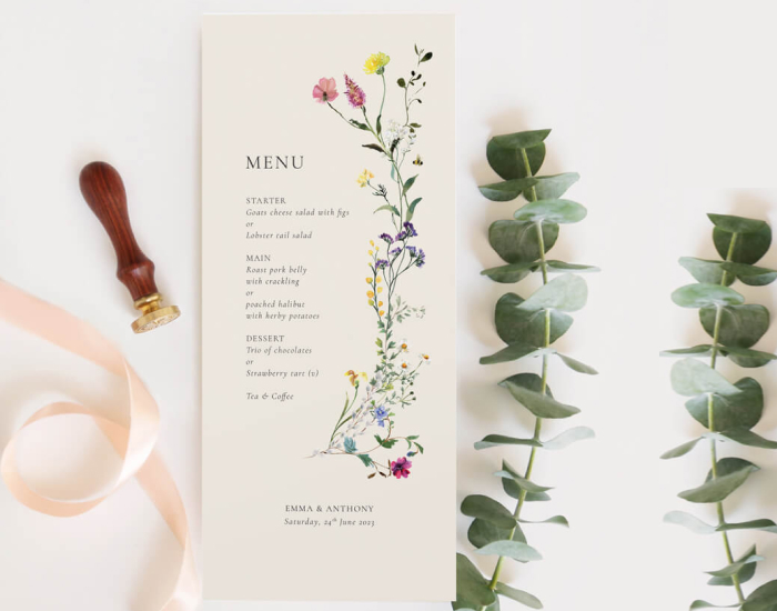 Programs and Menus Wildflower Wedding