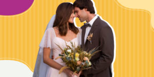 married couple with bouquet