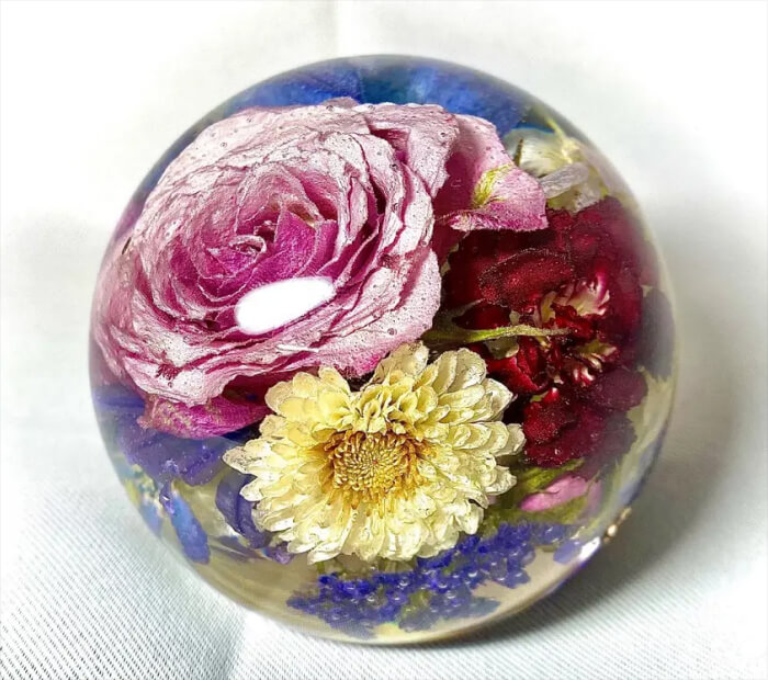 wedding bouquet preserved in a resin